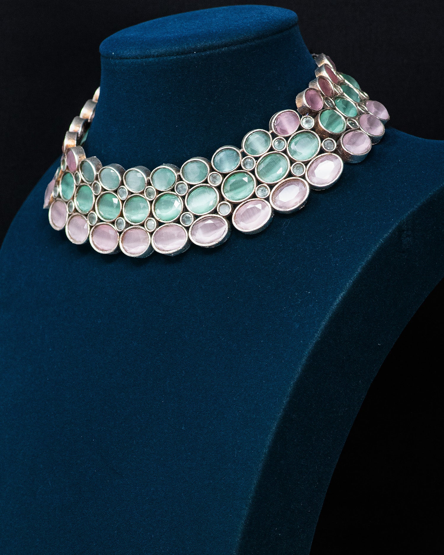 Pastel Mint & Blush Silver Look Alike Statement Choker Set