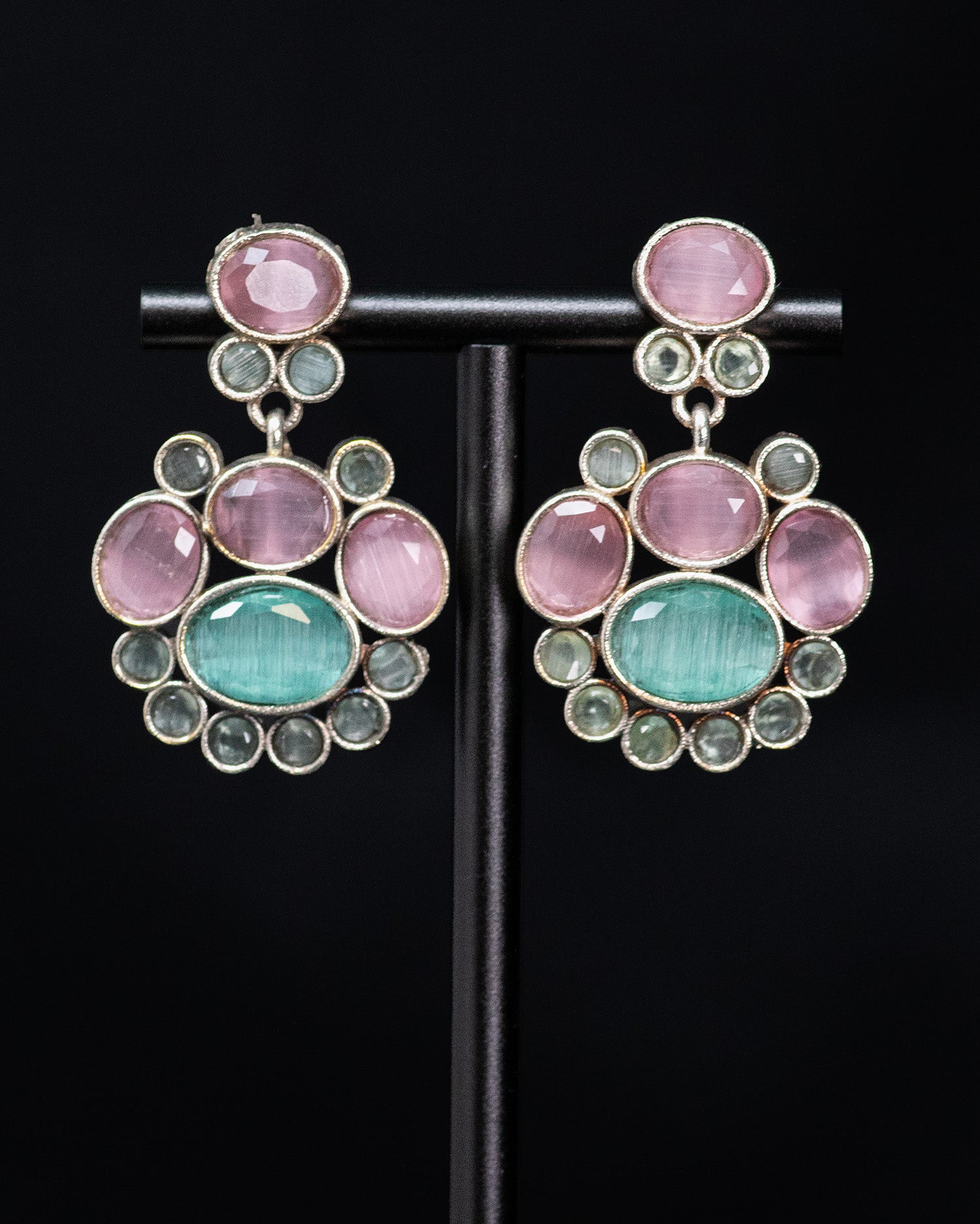 Pastel Mint & Blush Silver Look Alike Statement Choker Set