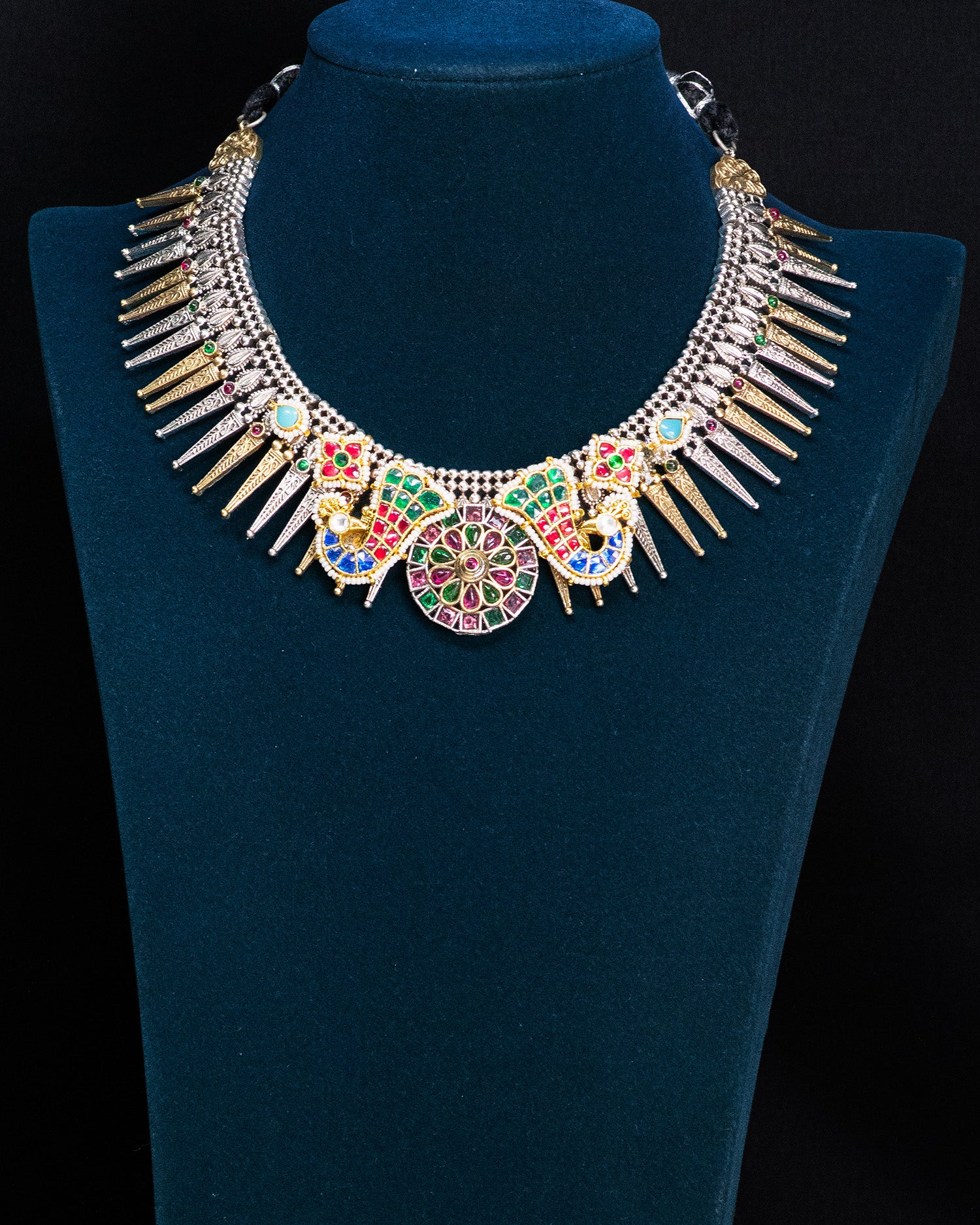 Royal Peacock Silver Look Alike Statement Necklace Set