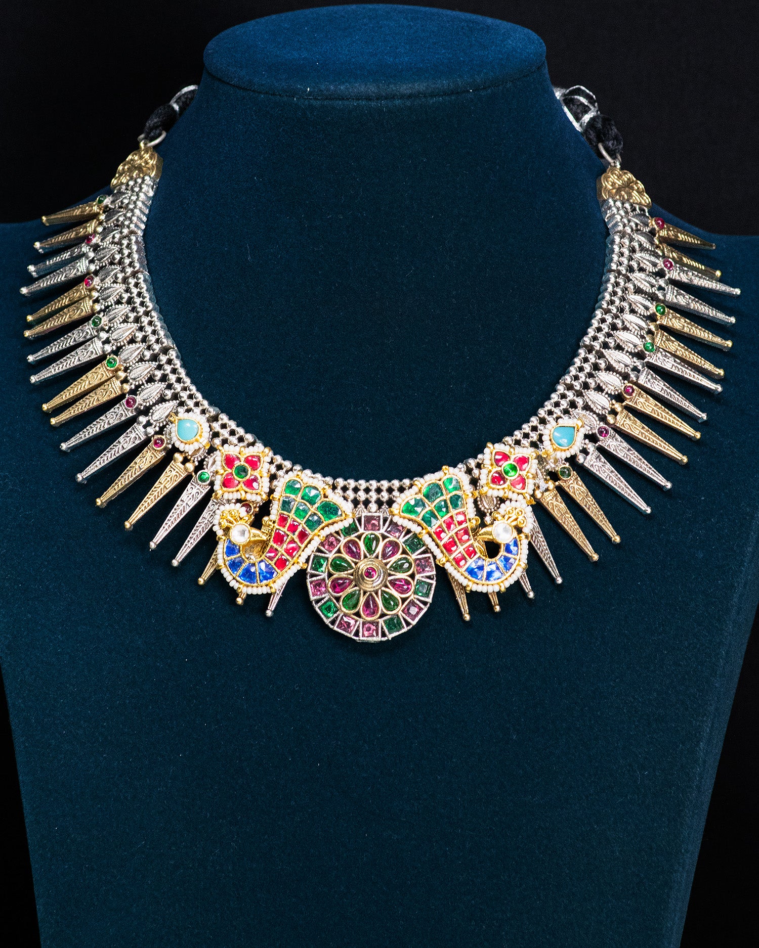 Royal Peacock Silver Look Alike Statement Necklace Set
