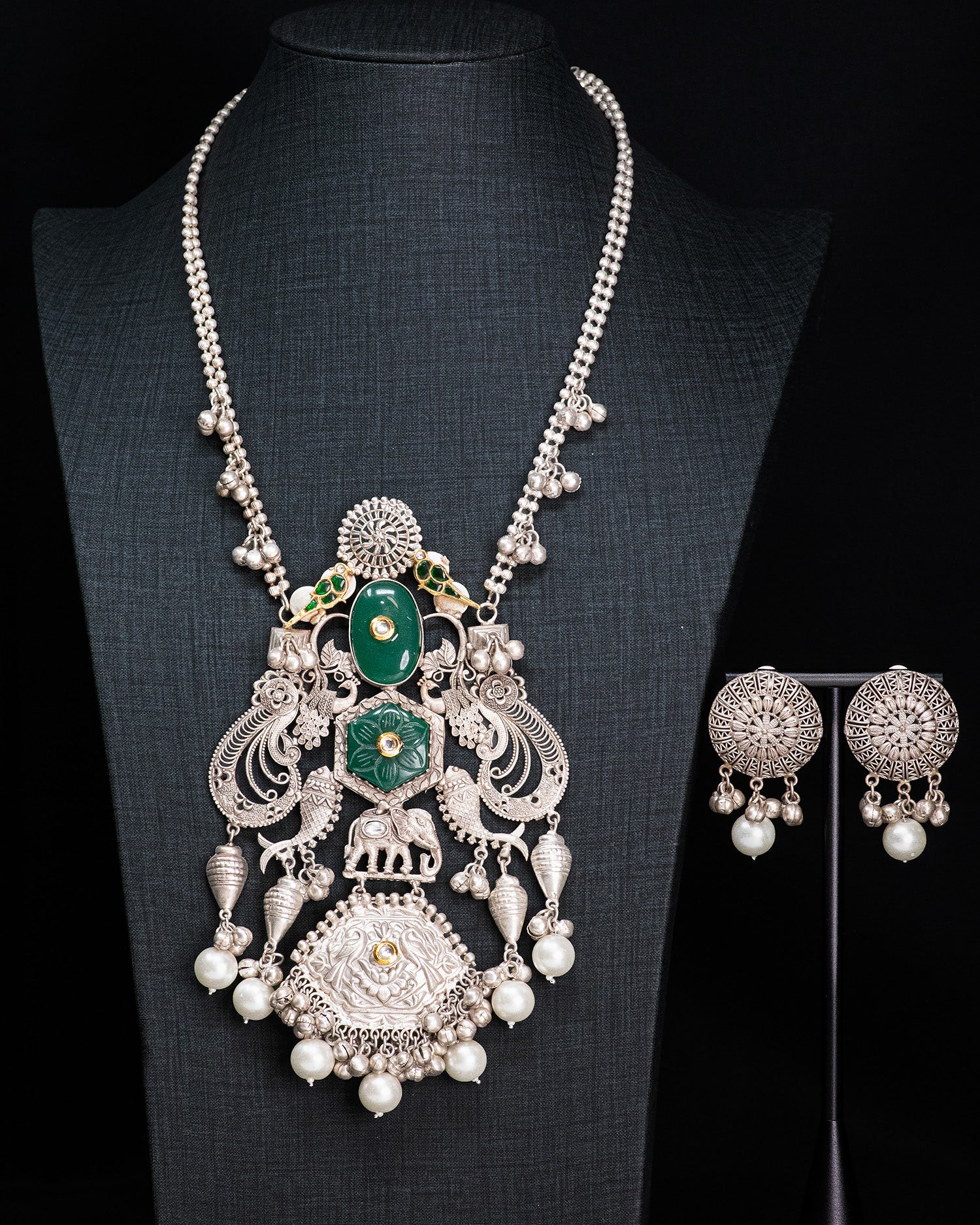 Royal Elephant Heritage Silver Look Alike Necklace Set