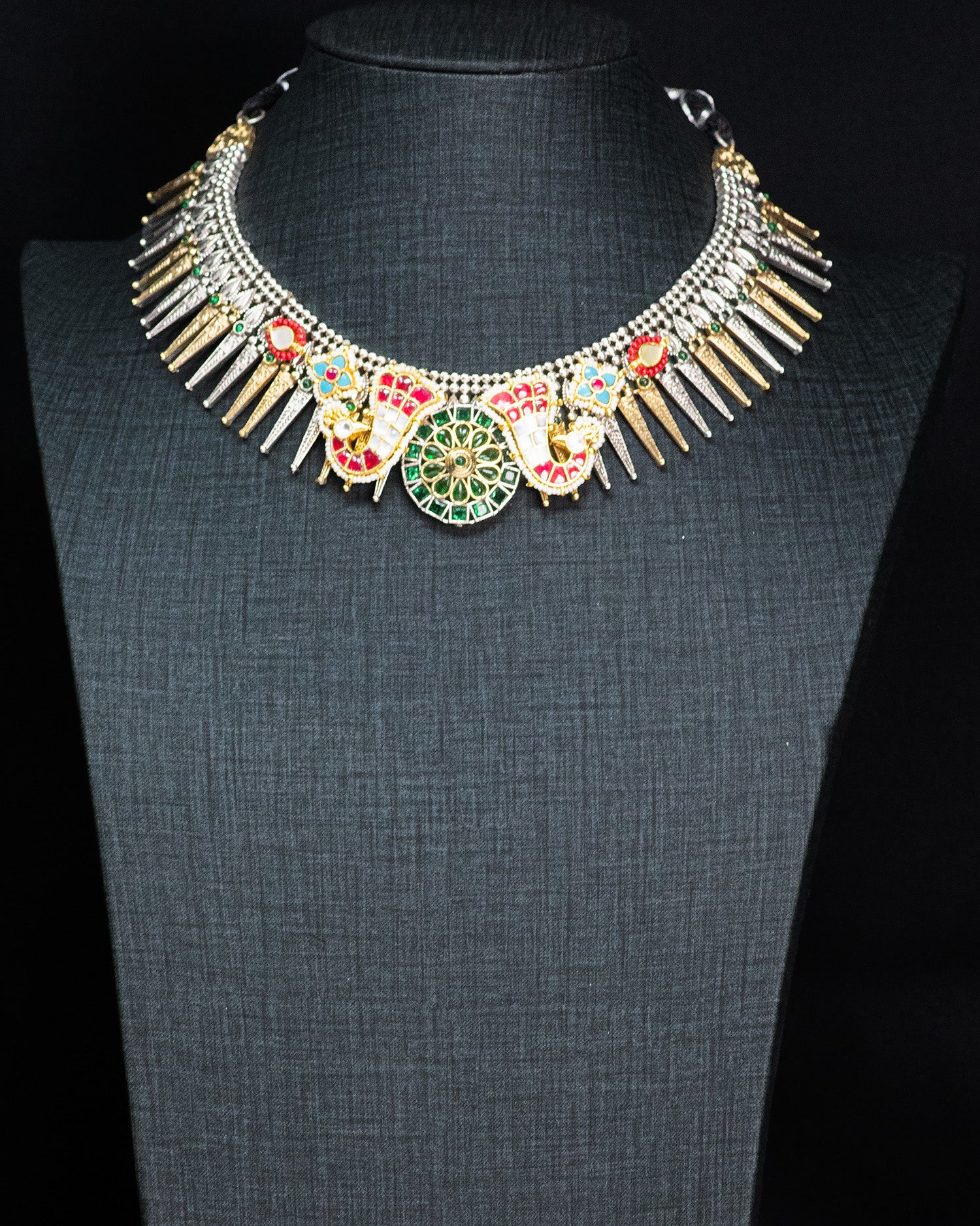 Royal Peacock Silver Look Alike Statement Necklace Set