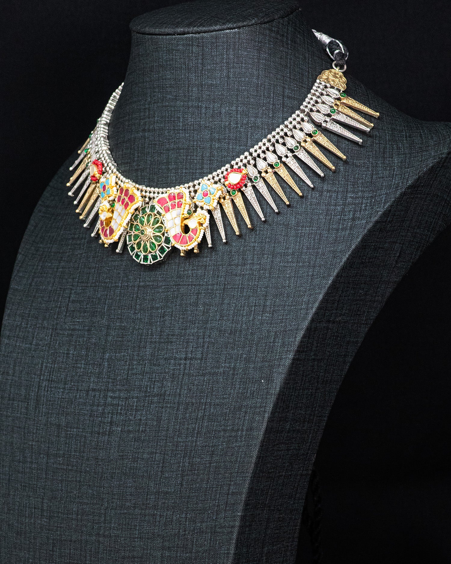 Royal Peacock Silver Look Alike Statement Necklace Set