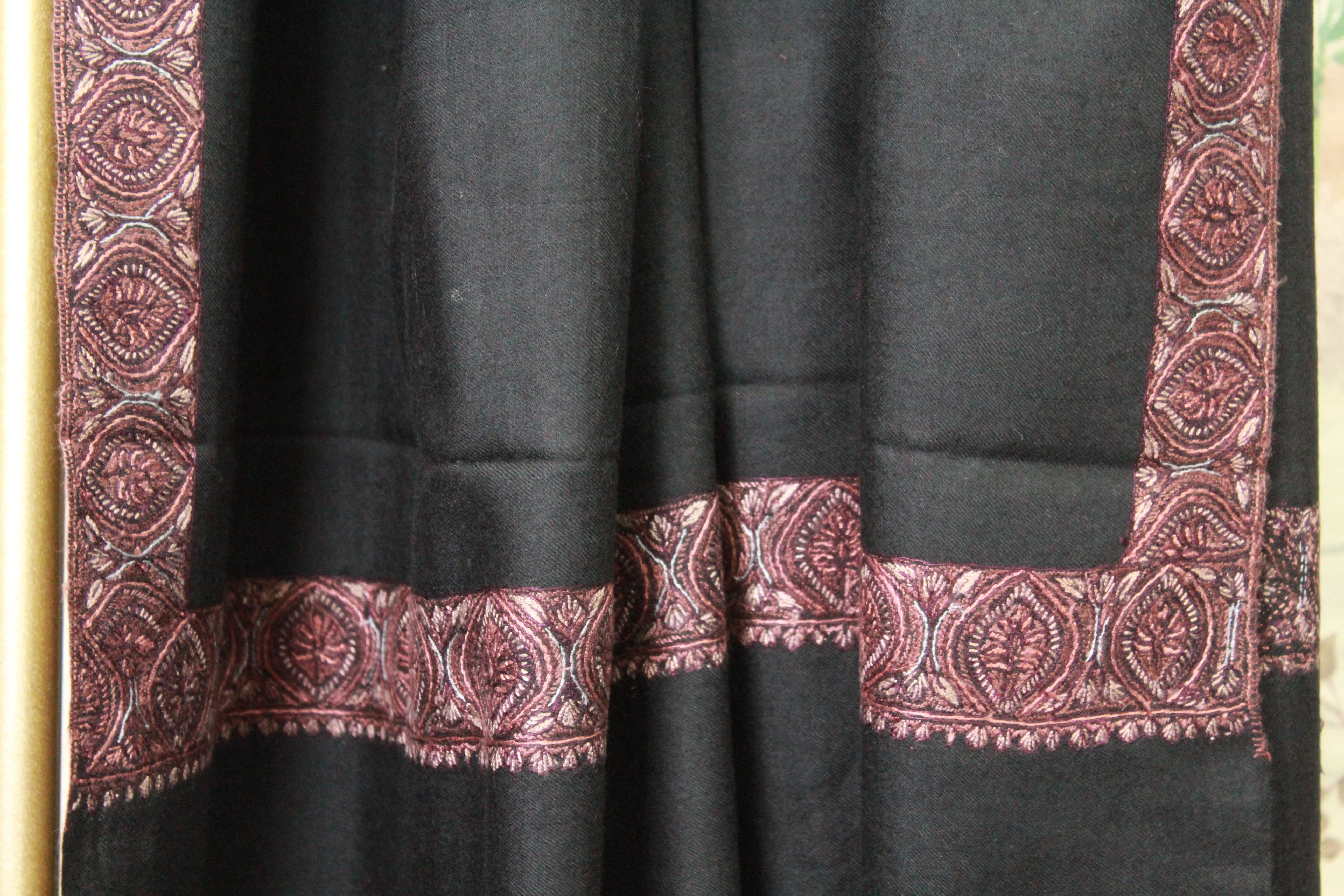 Black Shawl with Traditional Paisley Embroidered Border