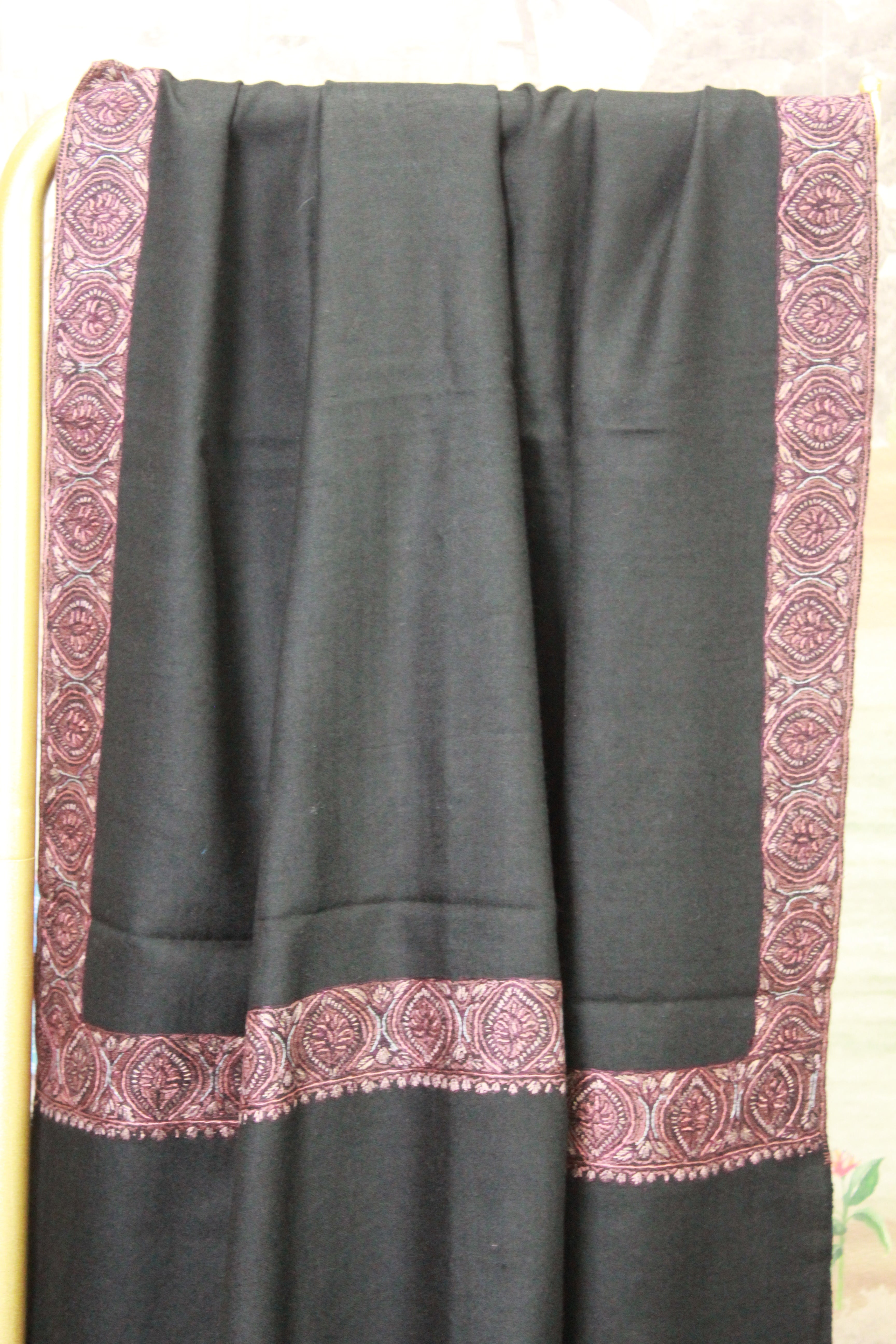 Black Shawl with Traditional Paisley Embroidered Border