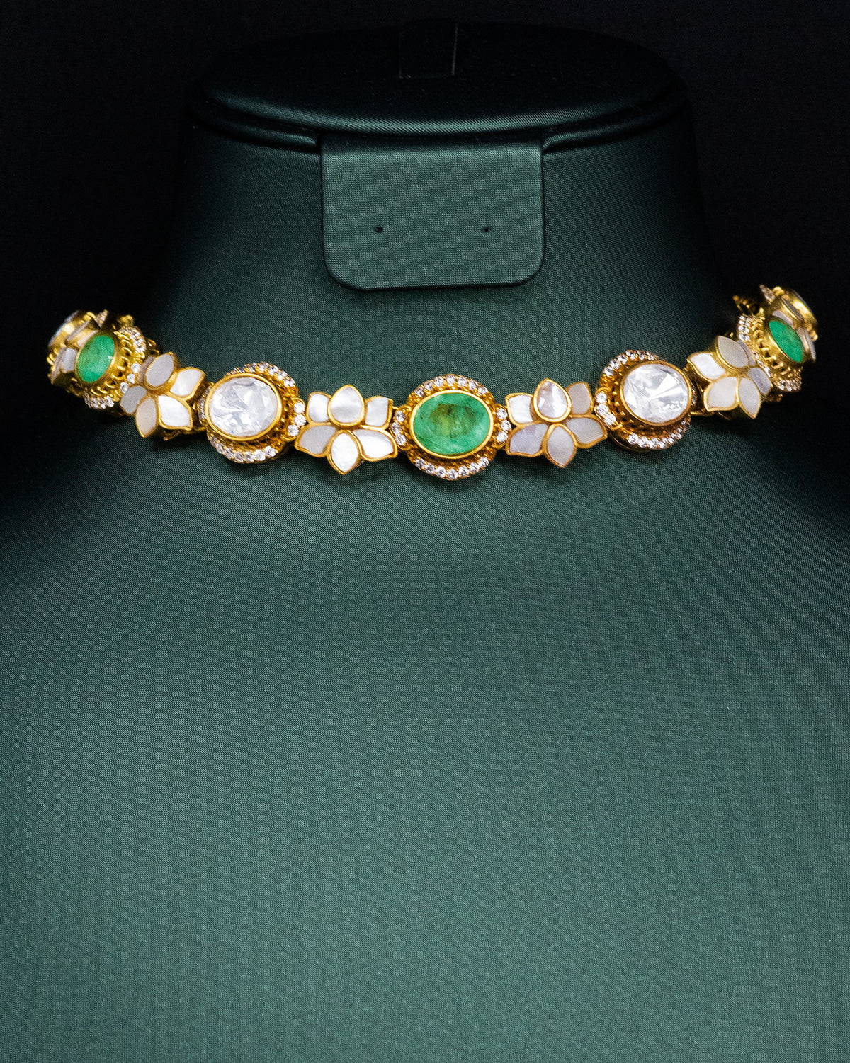 Emerald Bloom Kundan Necklace Set