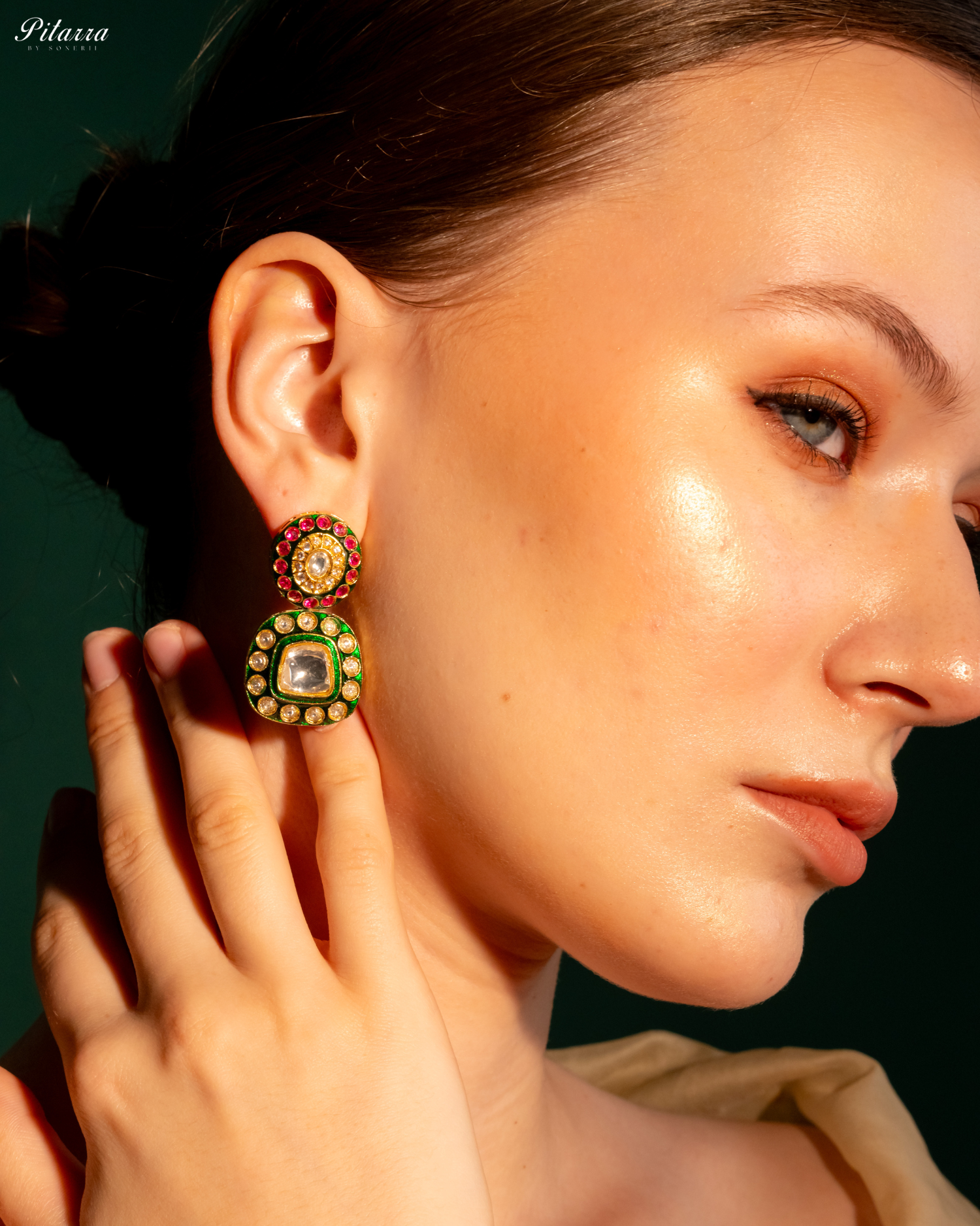 Lauren Green Square Polki Earrings Set_Image