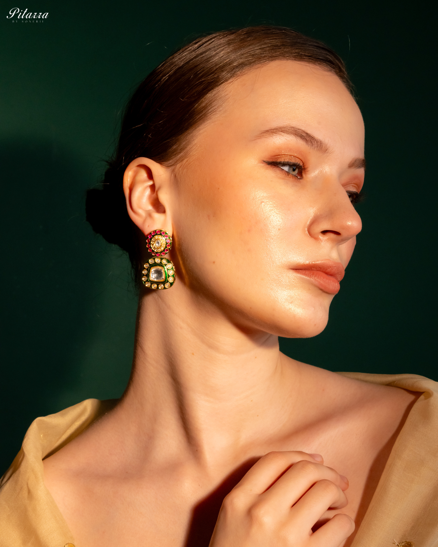 Lauren Green Square Polki Earrings Set_Side Image