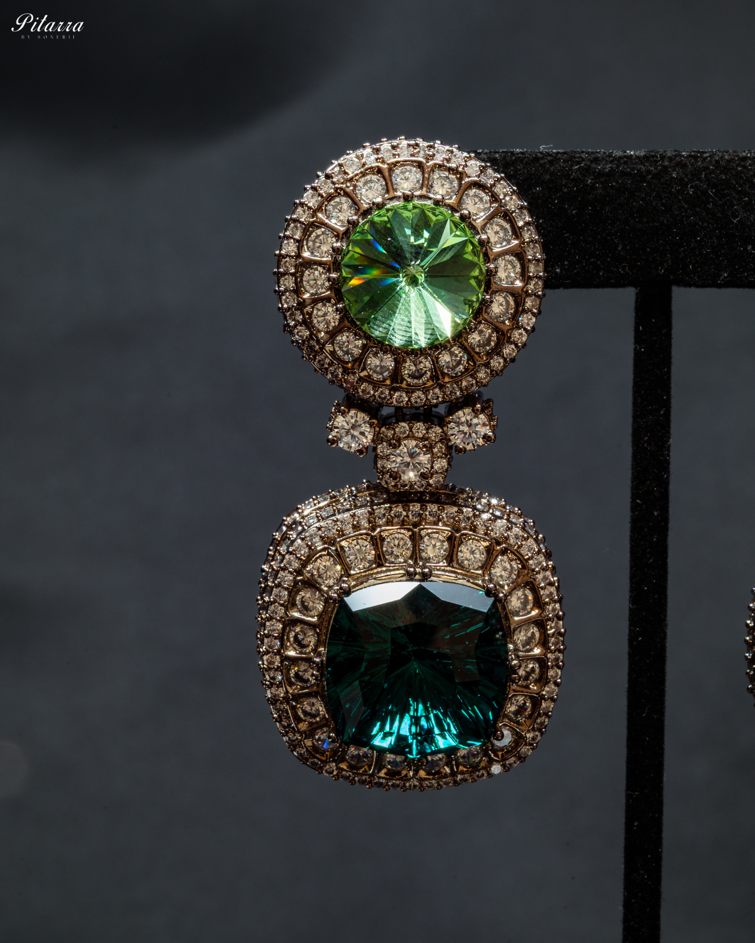 Long Green Stone Cubic Zirconia Necklace Set_Zoom Earrings