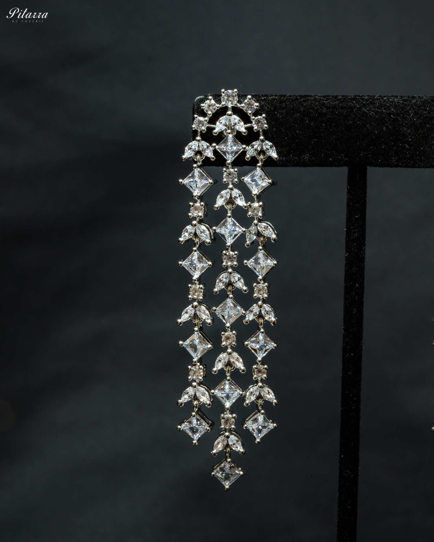 Long Statement Silver Dangler Earrings_Zoom Angle