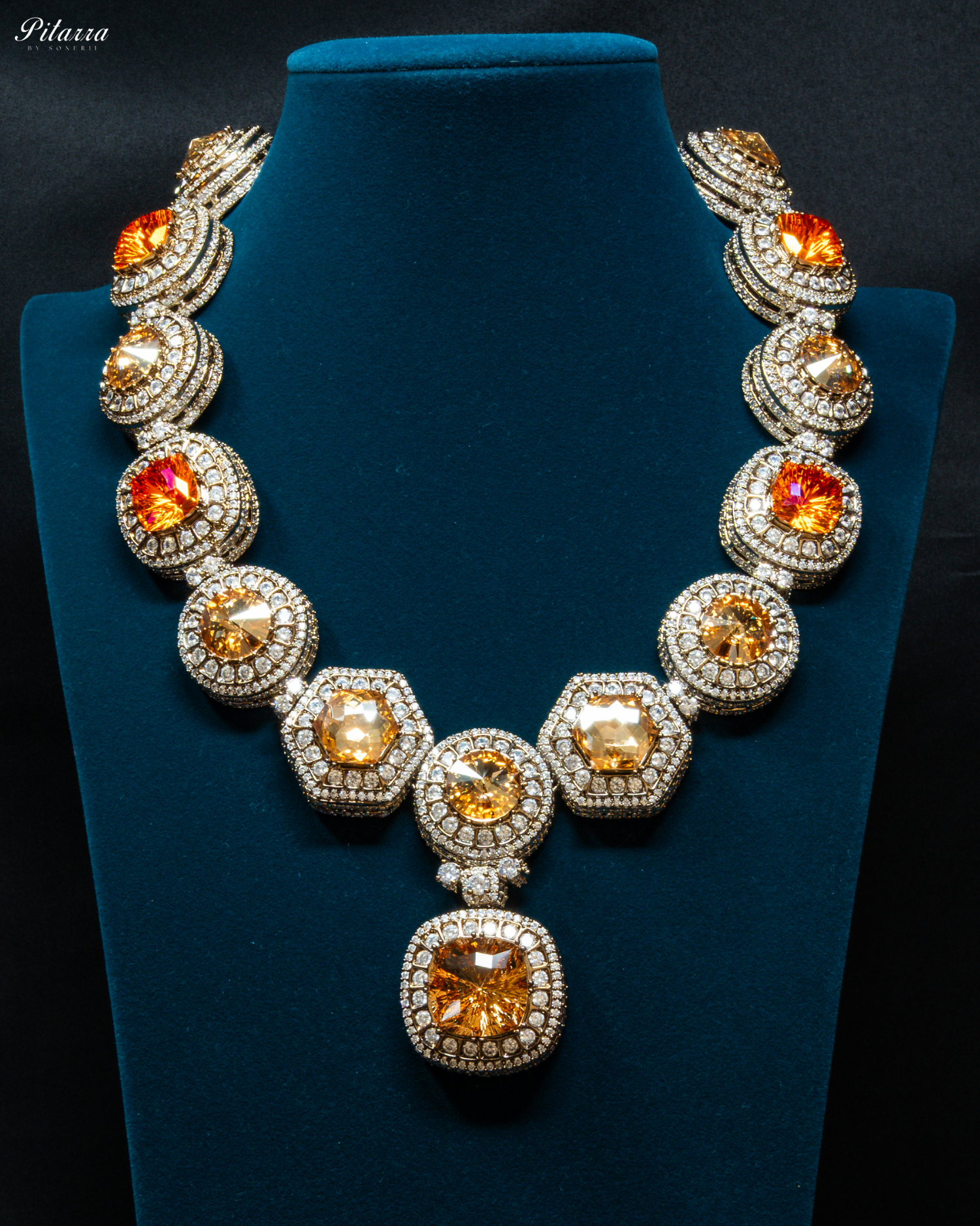 Long Yellow Stone Cubic Zirconia Necklace Set-Crystal-Necklace-Set_Front Image