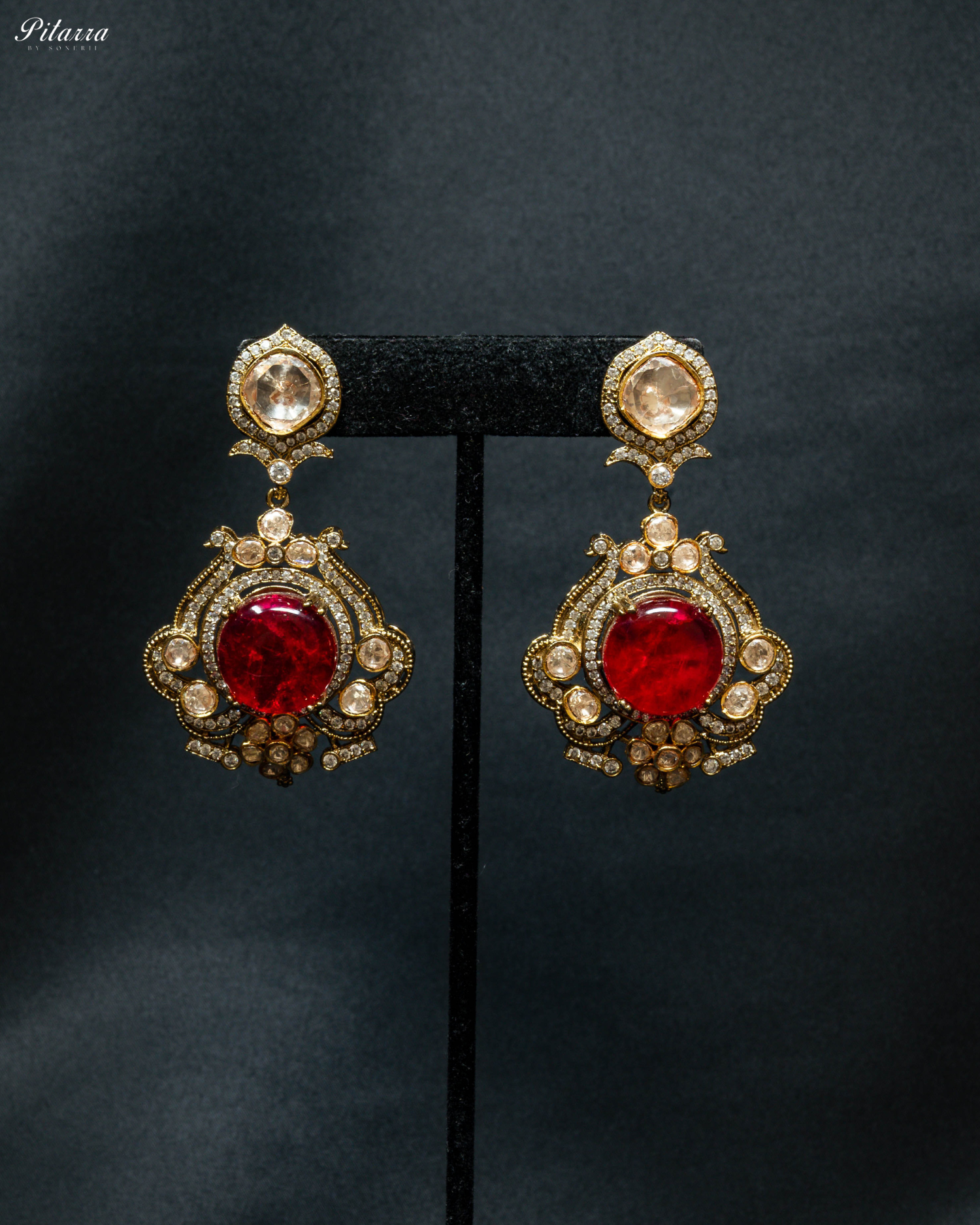 Maroon Stone Victorian Kundan Necklace Set_Earrings