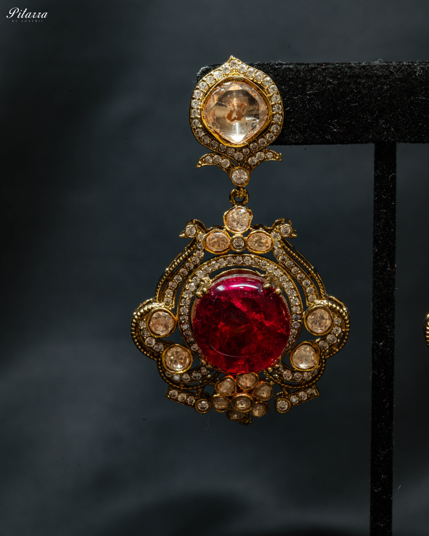 Maroon Stone Victorian Kundan Necklace Set_Zoom Earrings