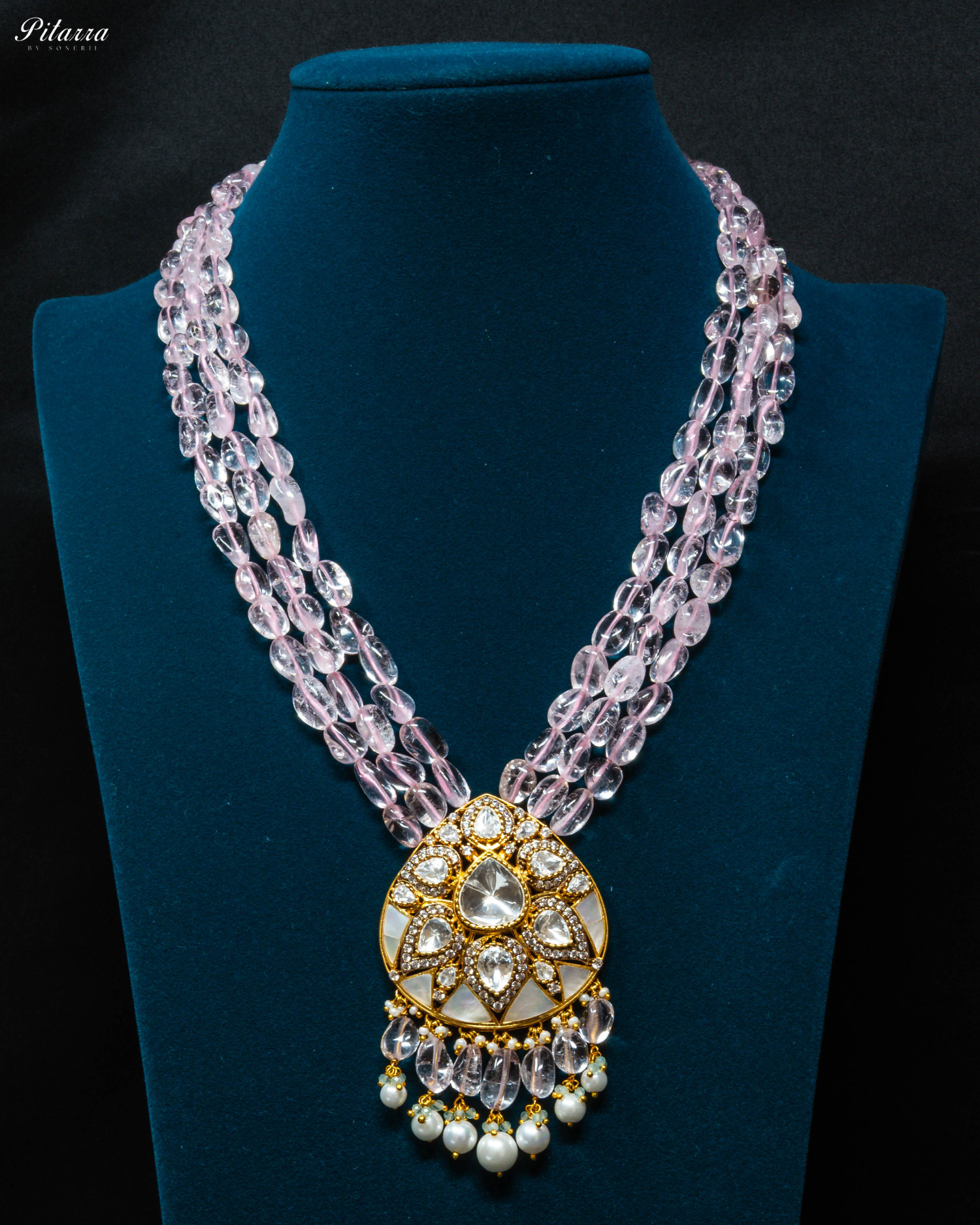 Multi Layer Premium Pink Long Kundan Necklace_Front Image