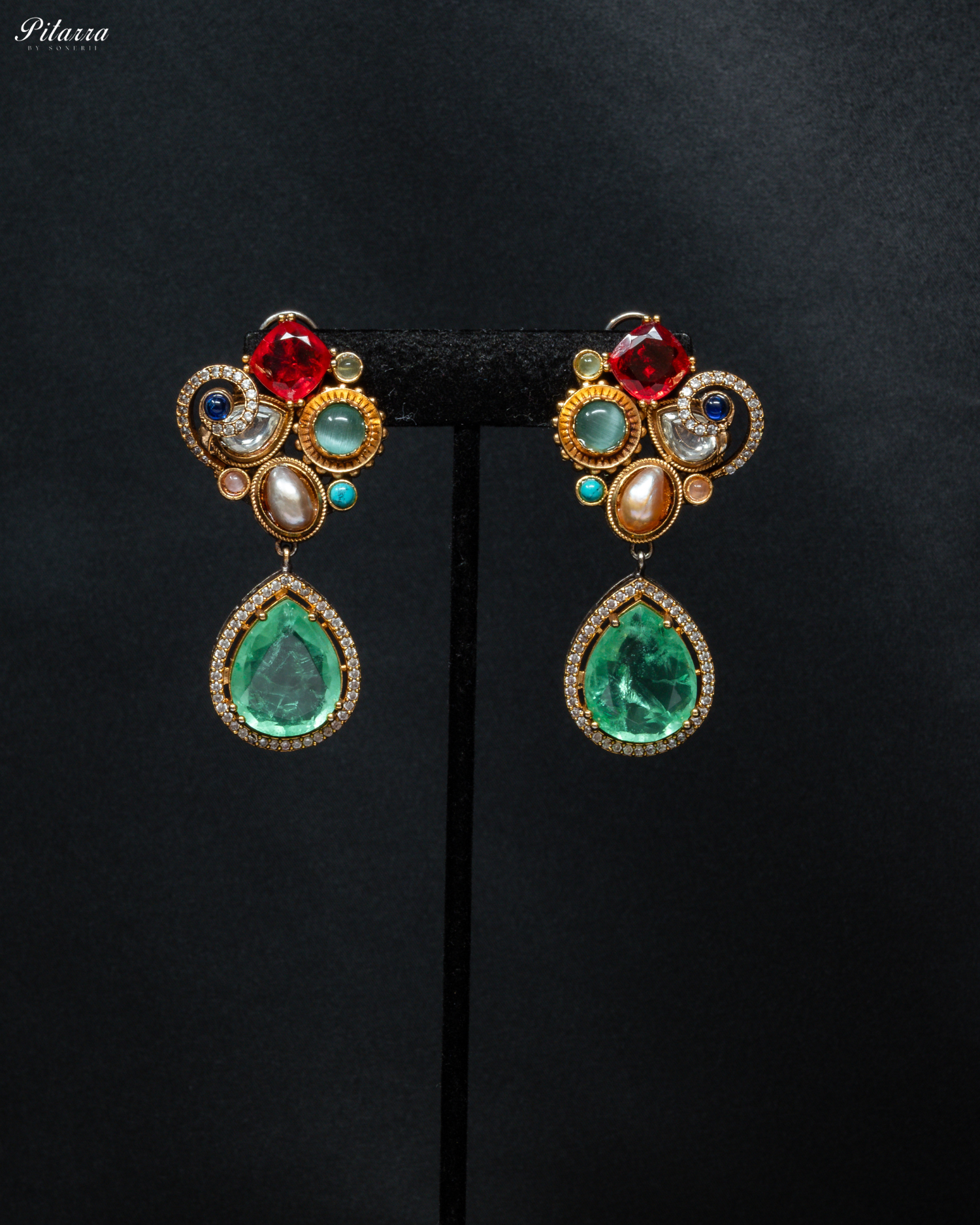 Multicolor Uncut Fusion Necklace Set_Earrings