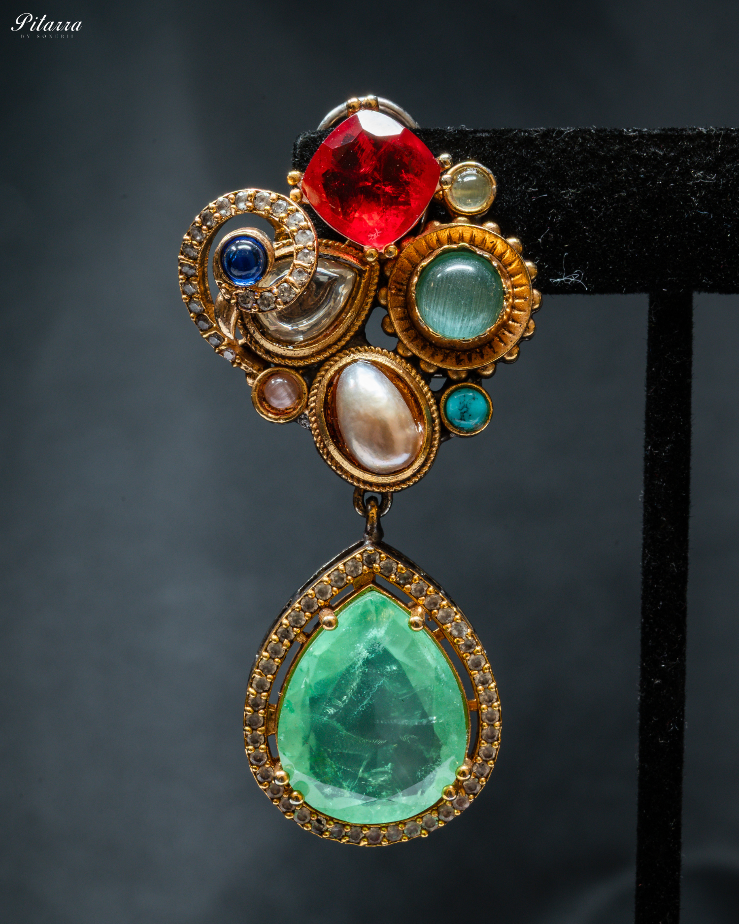 Multicolor Uncut Fusion Necklace Set_Zoom Earrings