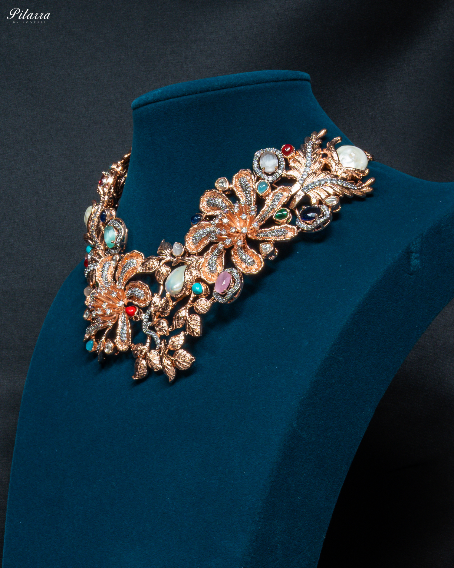 Multicolored in Rose Gold polish Necklace set_Side Angle