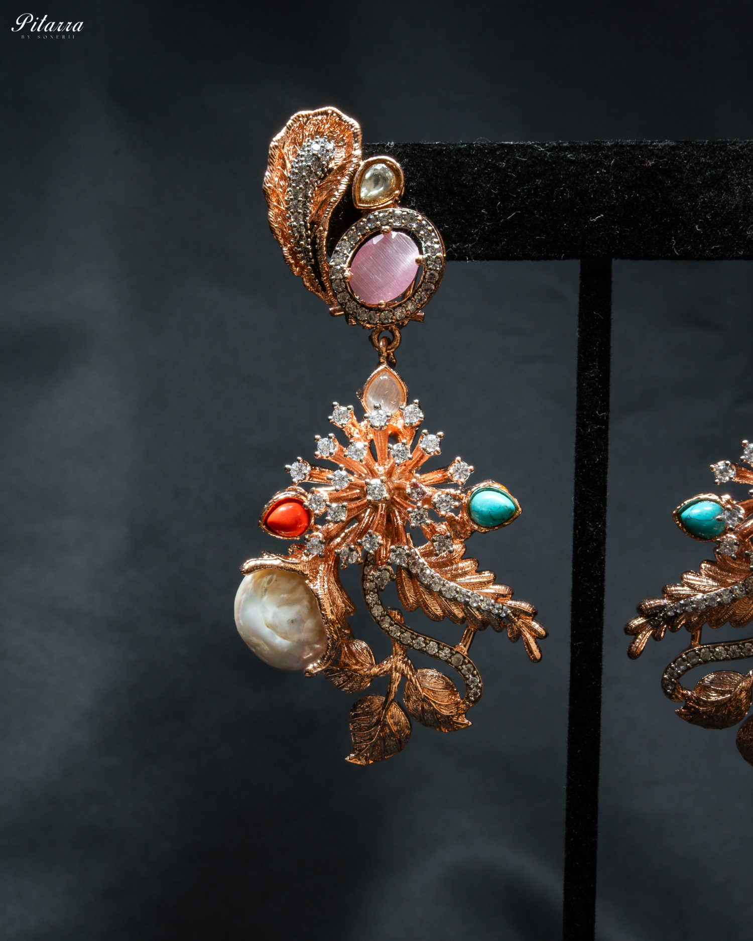 Multicolored in Rose Gold polish Necklace set_Zoom Earrings
