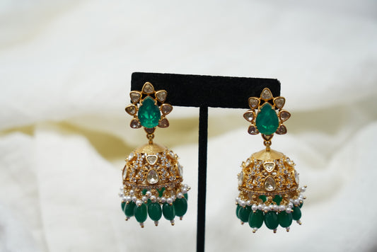 Artificial Green Kundan Jhumki Earrings