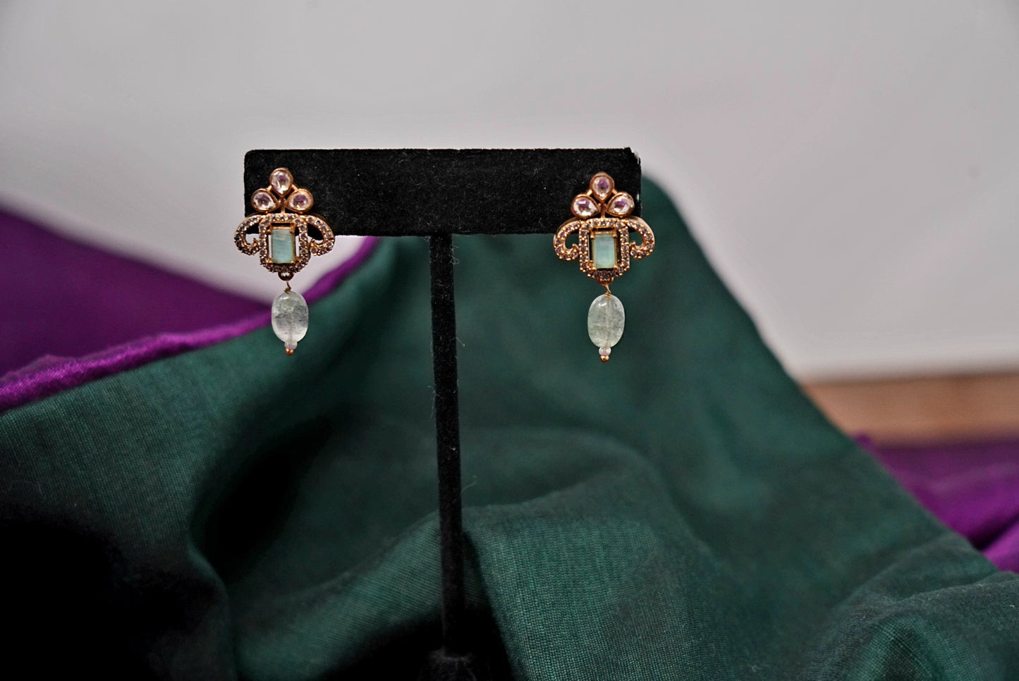 Small Mint Green Kundan Earrings