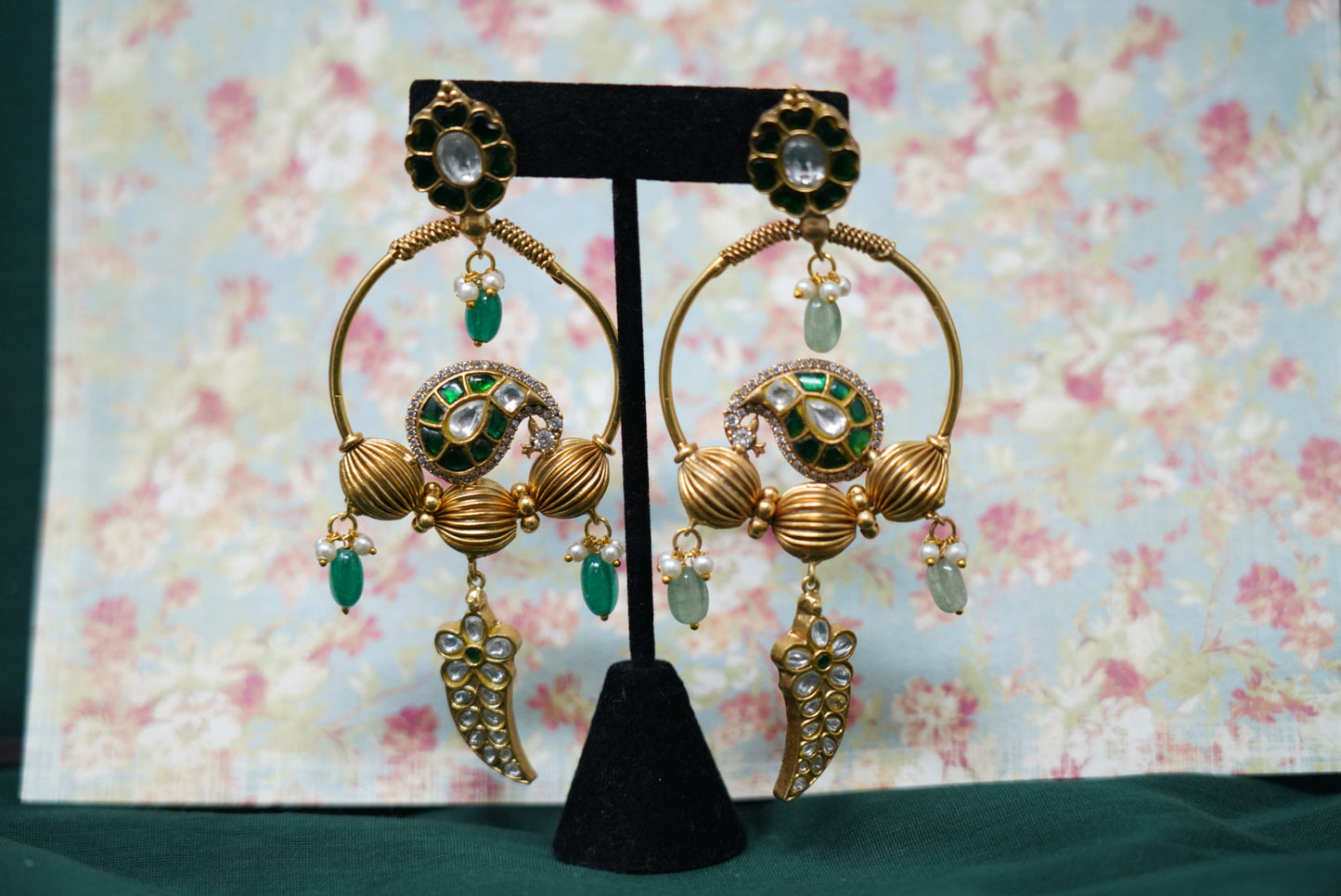 Exquisite Kundan Polki Green Earrings