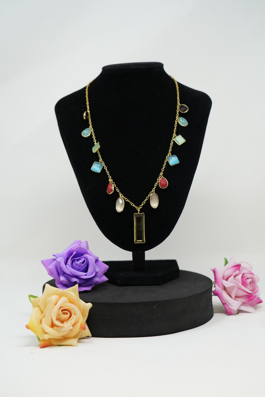 Gold Tone Multi Color Charm Necklace for Women