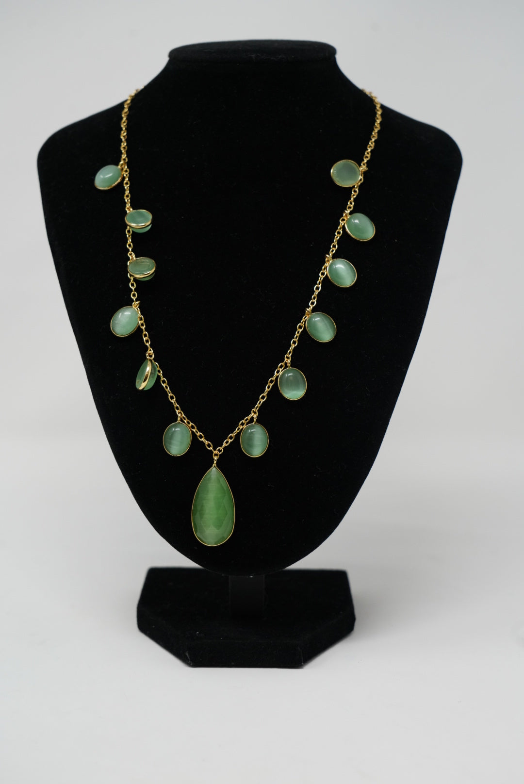 Gold-Toned & Green Beads Minimal Necklace