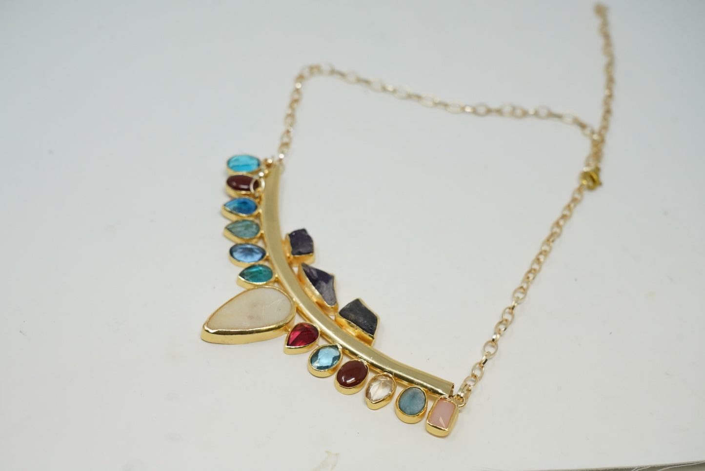 Multi Color Gold Plated Stone Adjustable Necklace