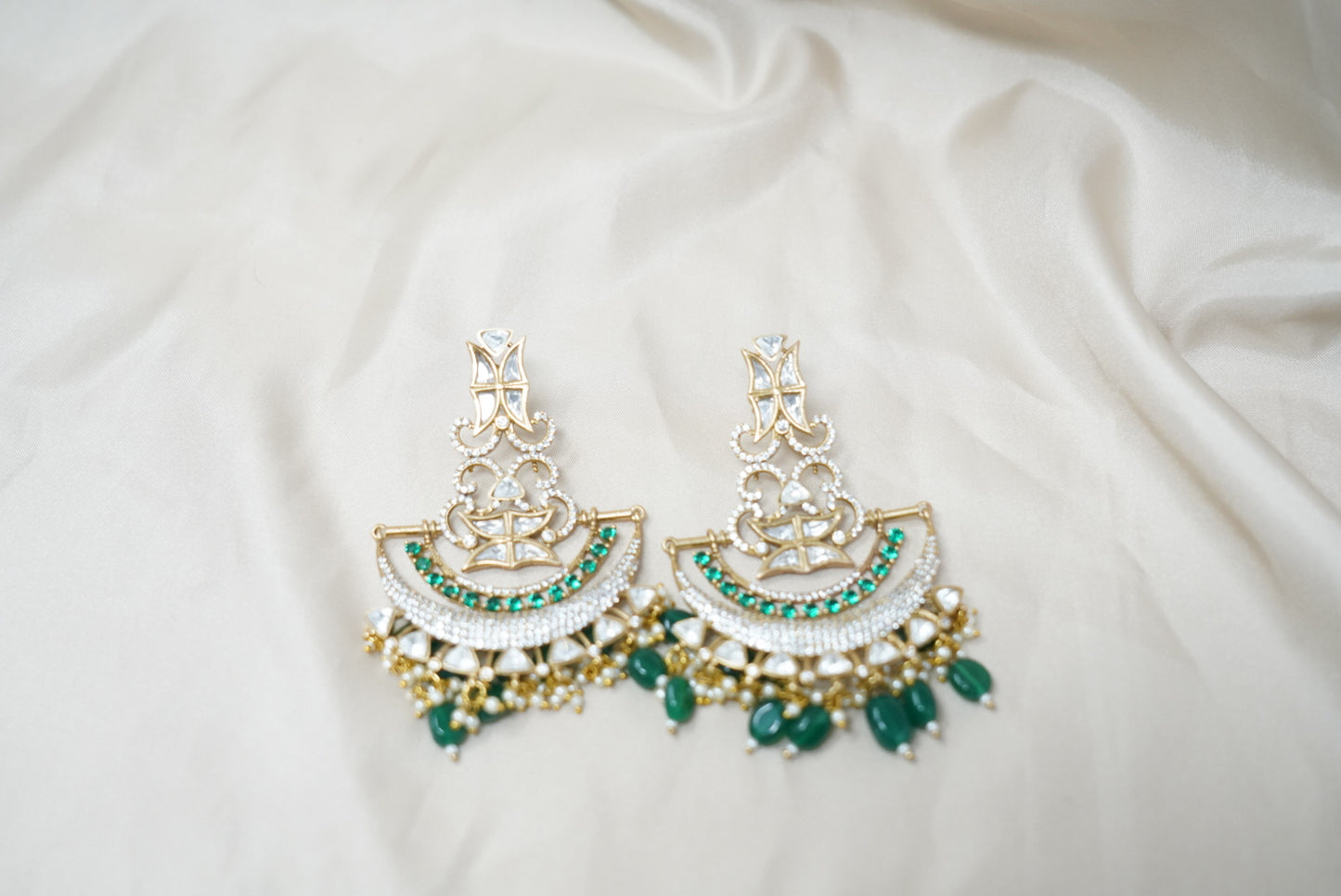 Green Emerakd Chandbali Earrings