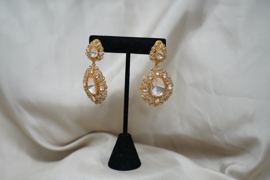 Gold Plated Stones Floral Embellished Earrings