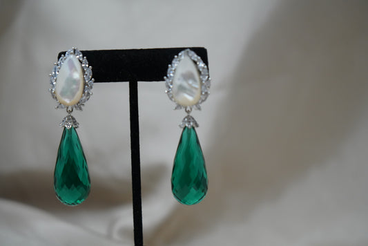 Green Doublet Stone Studded AD Earrings