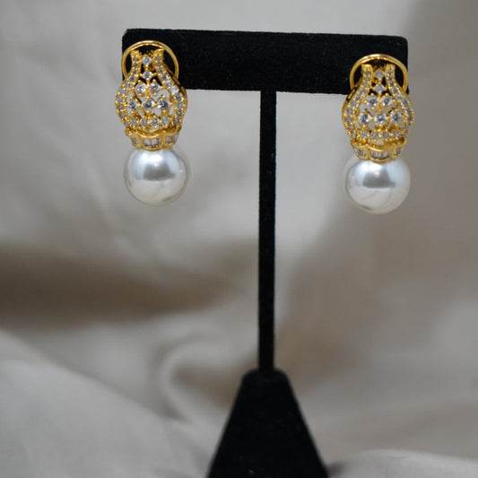 AD Gold Plated Pearl Drop Earring for Women