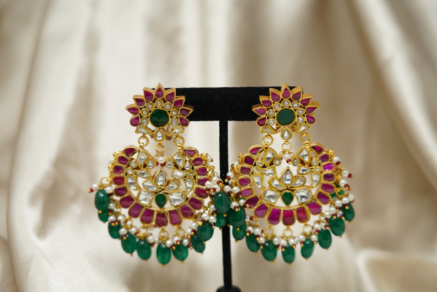 Floral Design Large Jhumka Chandbali Earrings