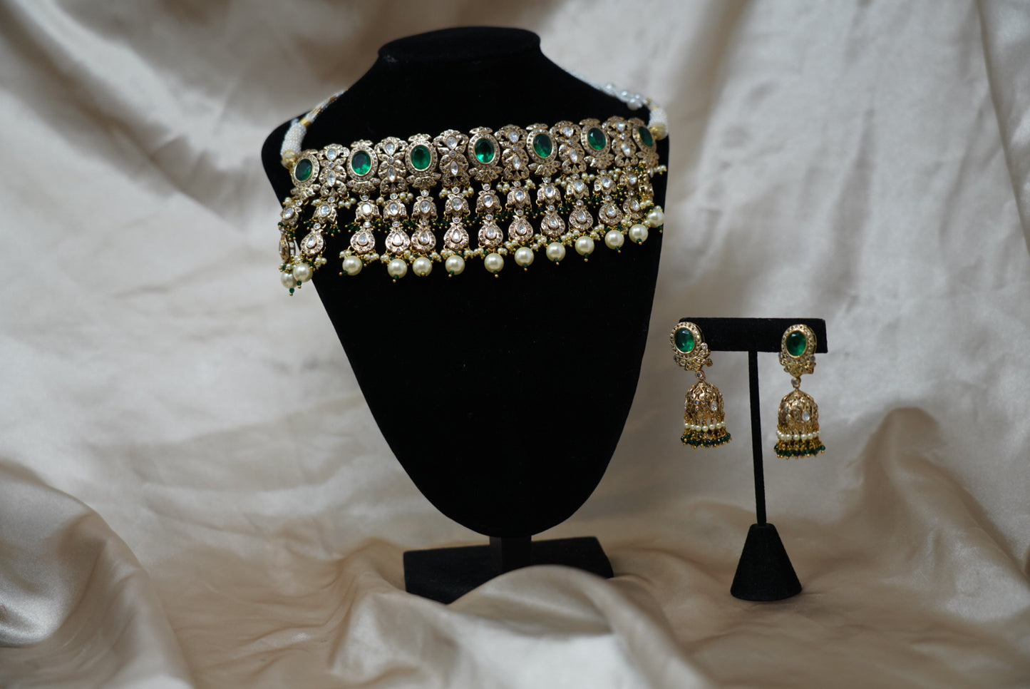 Oxidised Silver Kundan Chocker Necklace Set