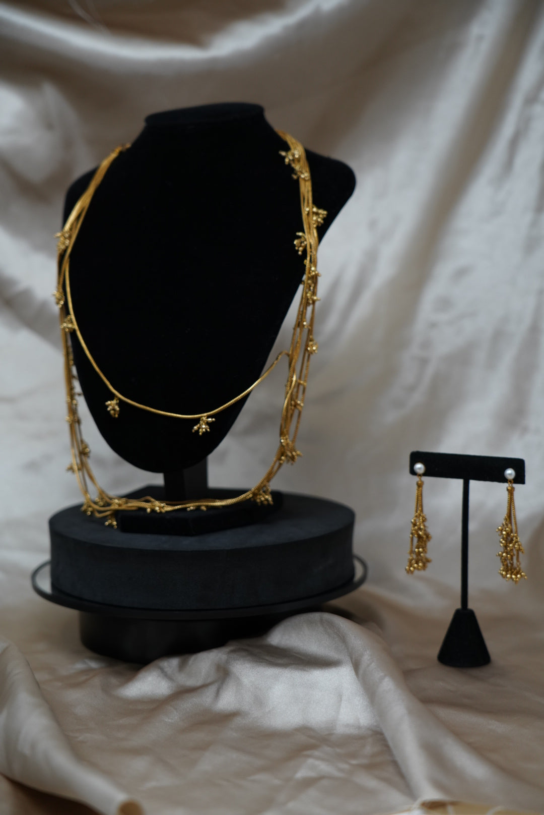 Multi Layer Gold Polish Necklace with Earrings