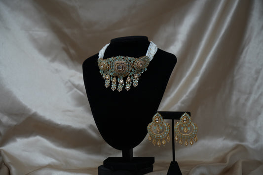 Pearl-Beaded Choker Necklace & Earrings Set