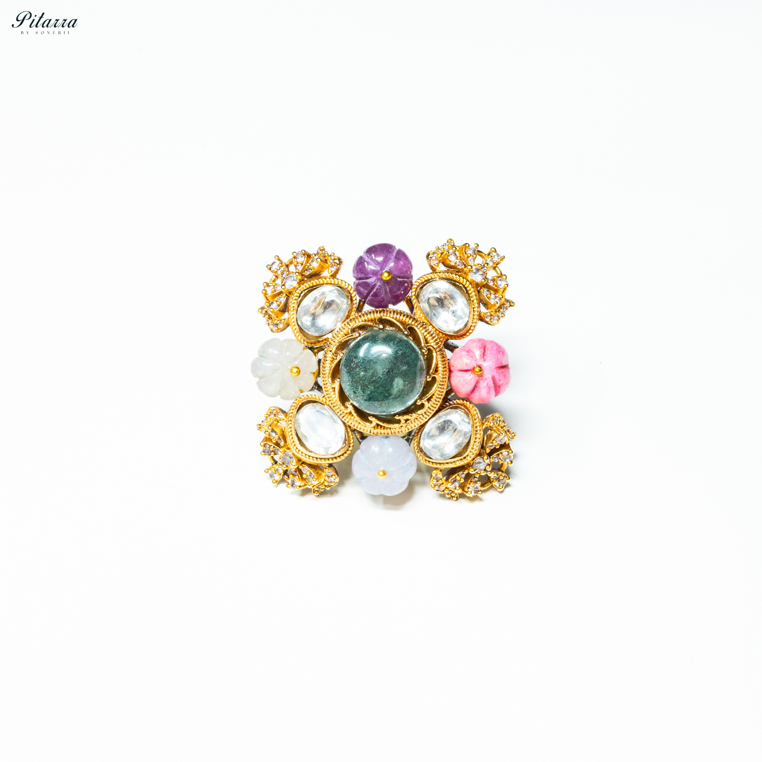 Navaratna Green Victorian Finger Ring_White Background