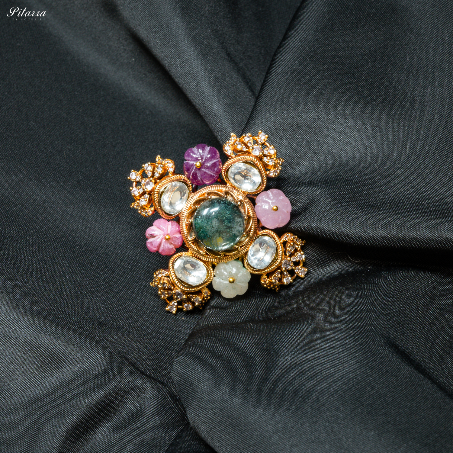 Navaratna Pink Victorian Finger Ring_Front Image
