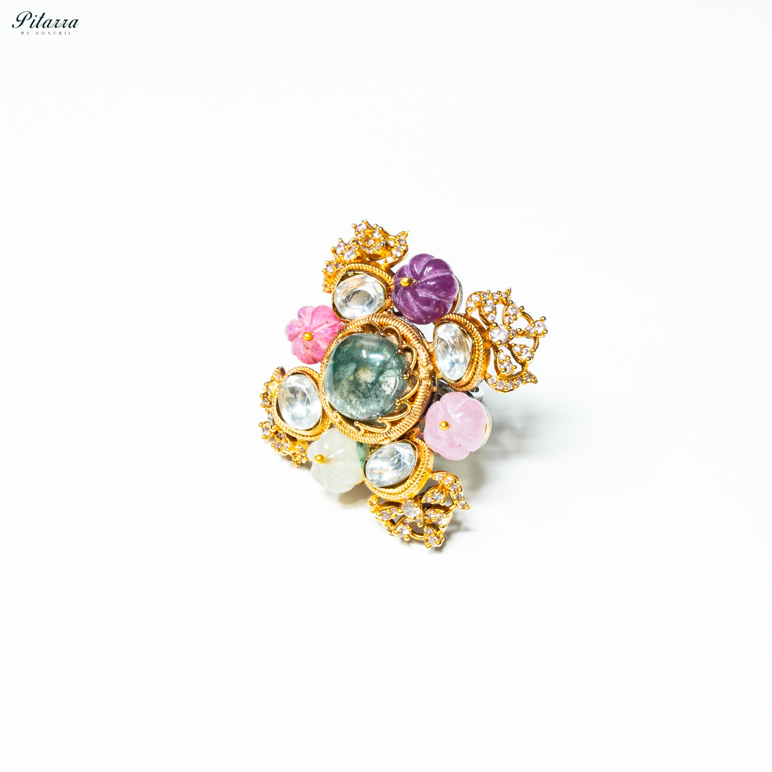 Navaratna Pink Victorian Finger Ring_Side Angle