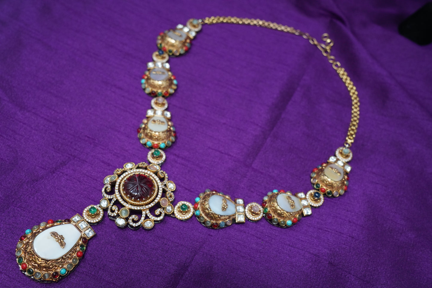 Gold Plated Kundan Multi-Colored Polki Necklace
