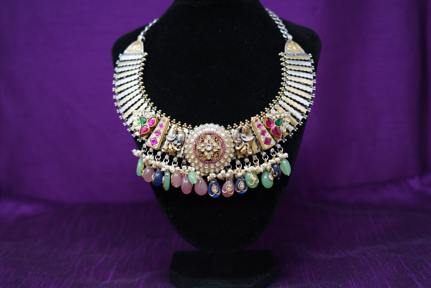 Multi-Colored Jadau Choker Necklace