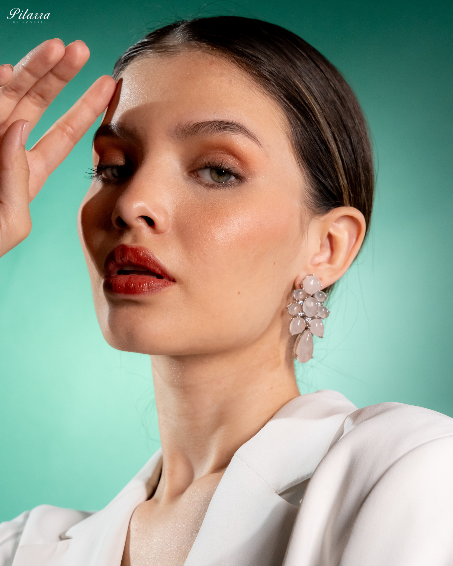Peach Doublet Drop Earrings_Side