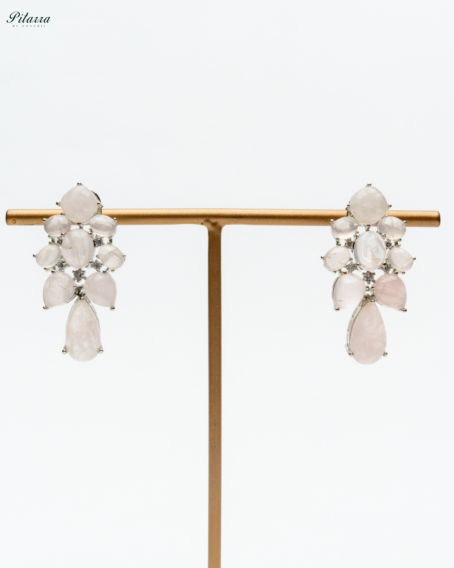 Peach Doublet Drop Earrings_White Background