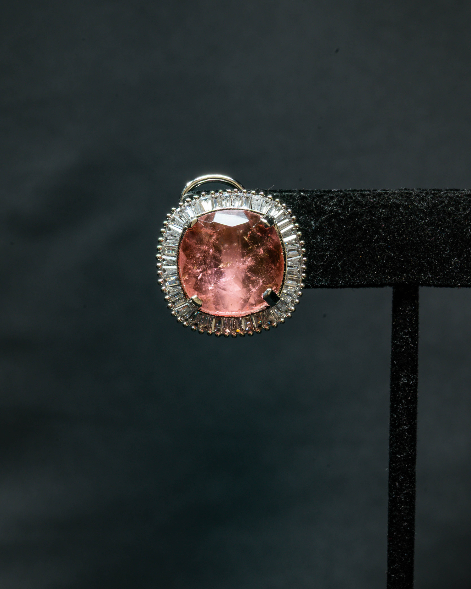 Peach Stone Silver CZ Choker Necklace Set_Zoom Earrings