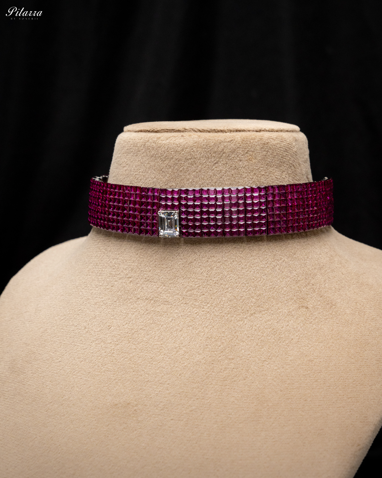 Pink CZ Choker Set_Side Necklace 