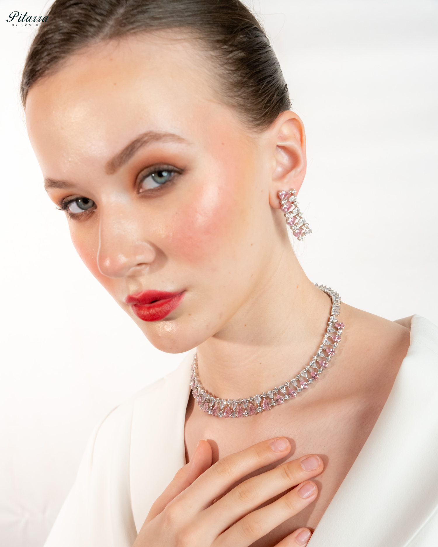 Pink Drop CZ Necklace Set_Side Pose
