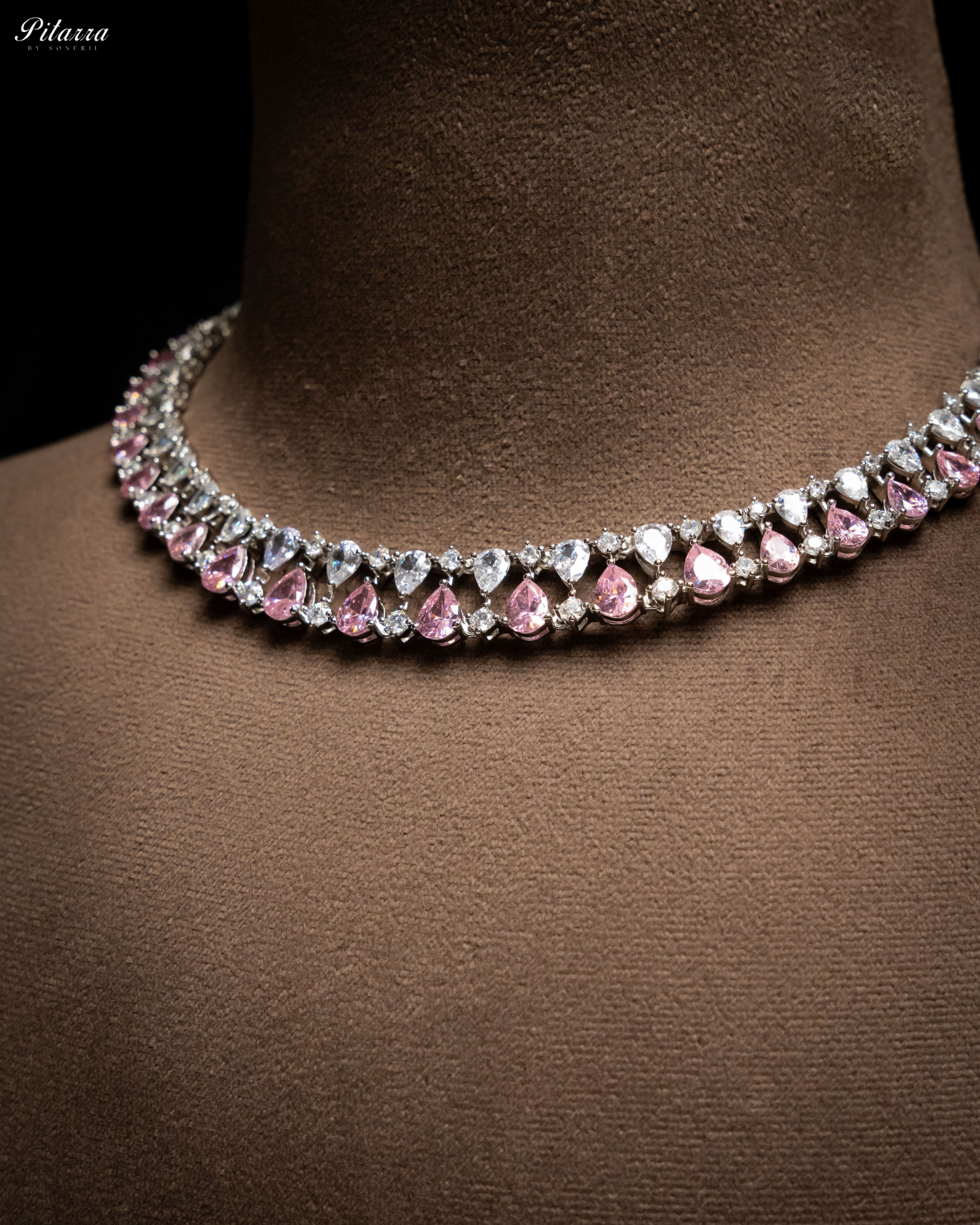 Pink Drop CZ Necklace Set_Zoom Angle