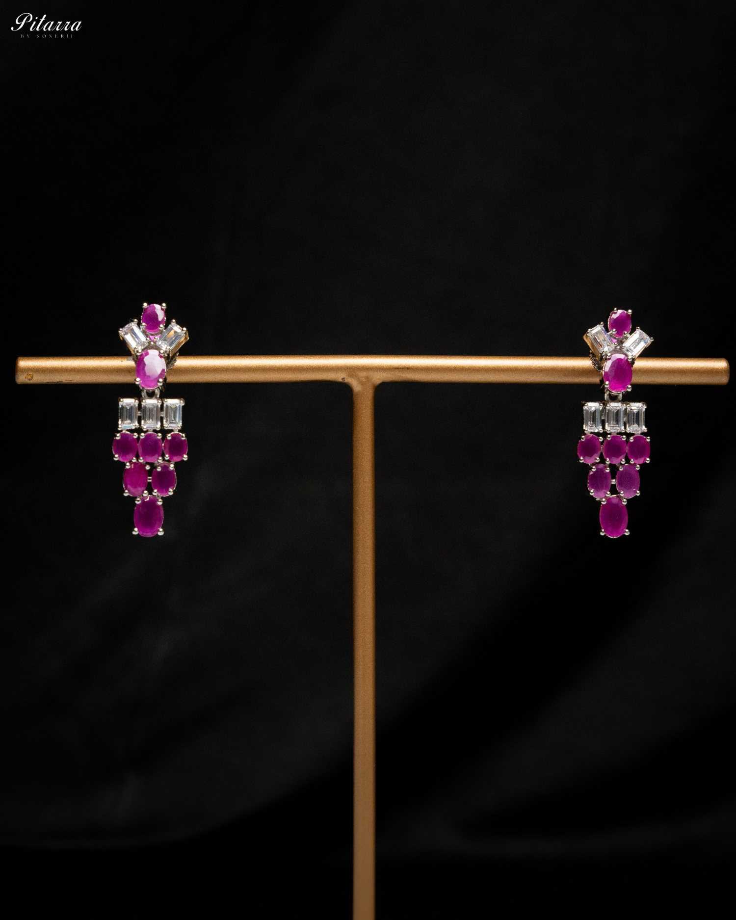 Pink Layer Silver CZ Necklace Set_Earrings