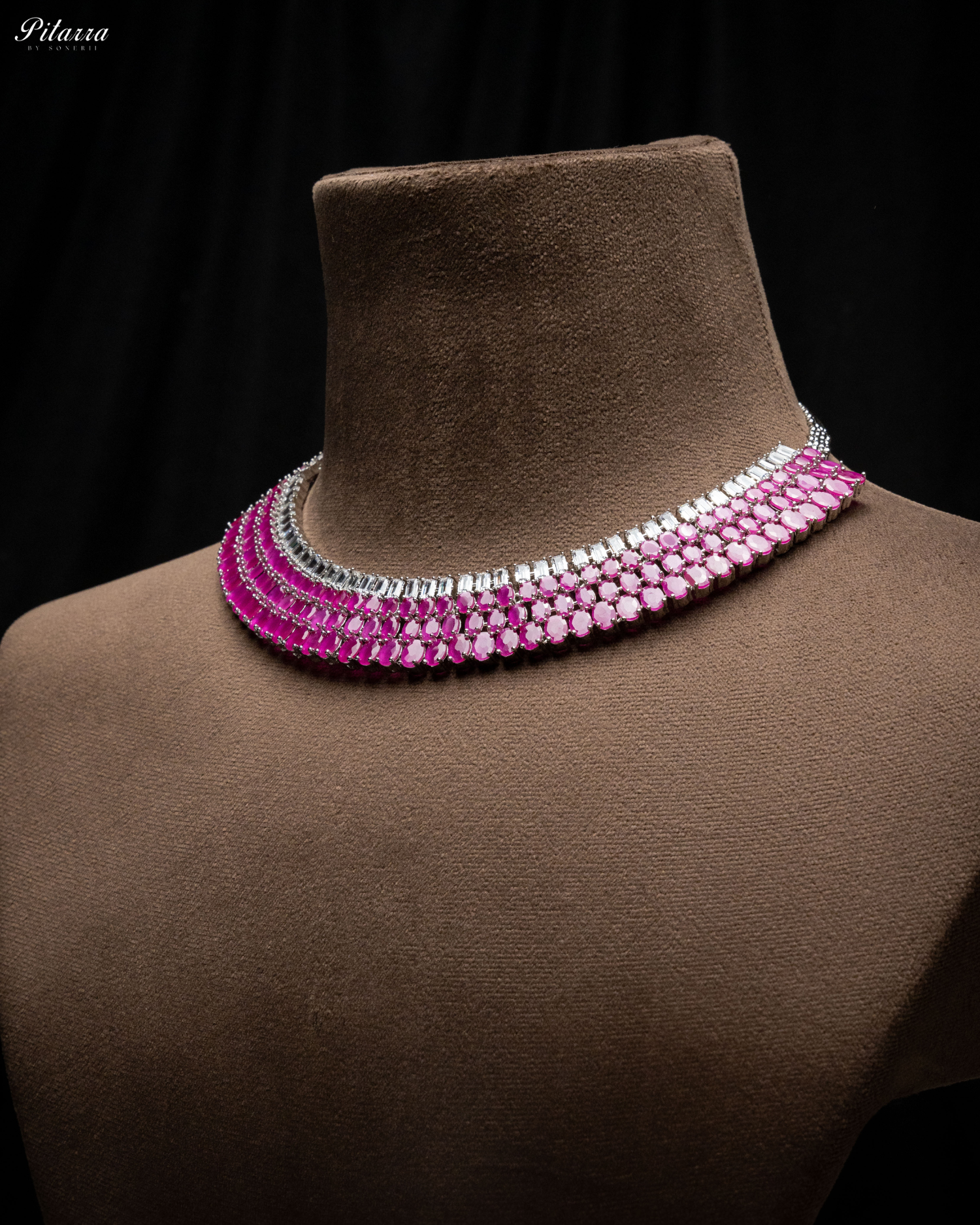 Pink Layer Silver CZ Necklace Set_Side Necklace
