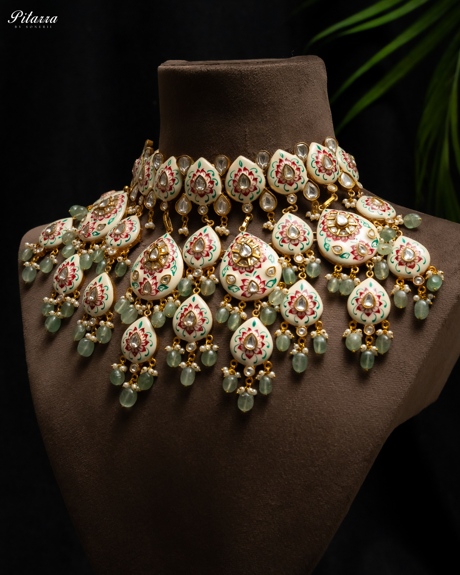 Pink Polki Traditional Kundan Necklace Set Side Angle